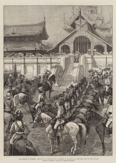 Nos troupes en Birmanie, réception du général Sir F Roberts à Mandalay à la porte Est du palais - Amedee Forestier